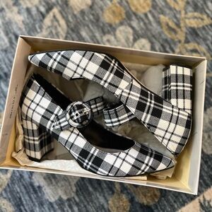 Marc Fisher Carney Black & White Plaid Mary Jane Block Heel Pumps - Size 8